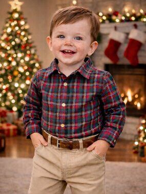 NWT Carter’s Baby Boy 2 Piece Outfit 12 Months Plaid Shirt Khaki Pants Set
